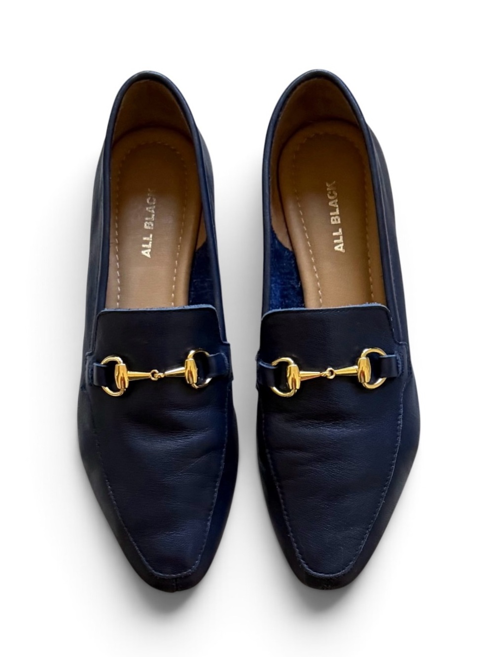 ALL BLACK Navy Blue Link Leather Loafers Size 7.5